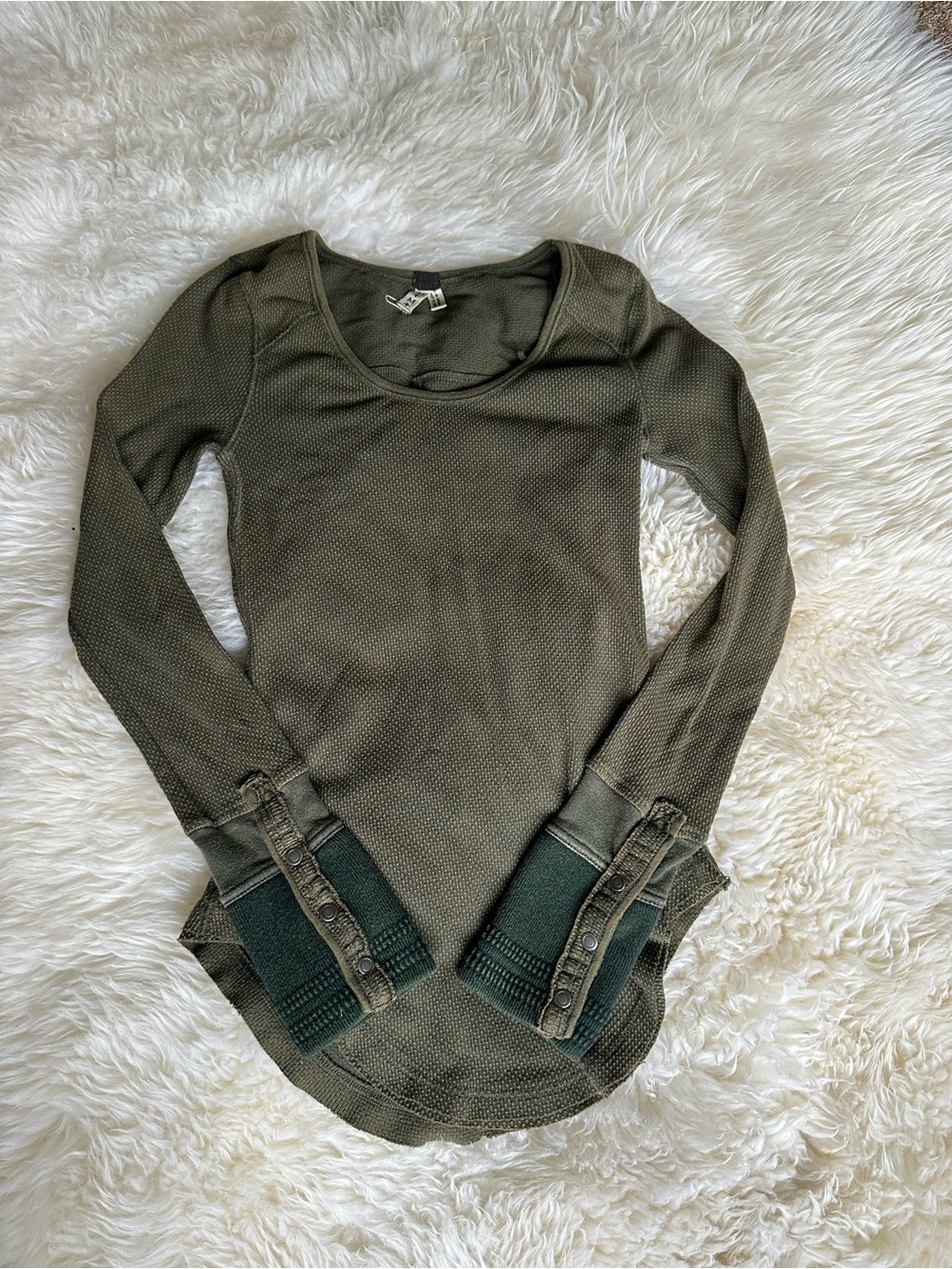 We the Free Sunny Valley Long Sleeve Waffle Knit Cotton Thermal Scoop Neck Top